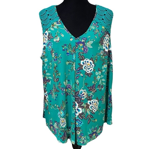 Daniel Rainn Green Floral Lace Crochet Boho Blouse NWT 2X - Picture 2 of 9